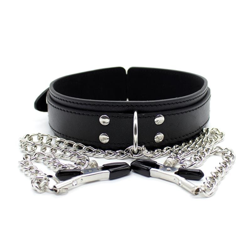 collar-con-pezoneras-y-cadena-de-metal-negro Collar con Pezoneras y Cadena de Metal Negro - Imagen 1