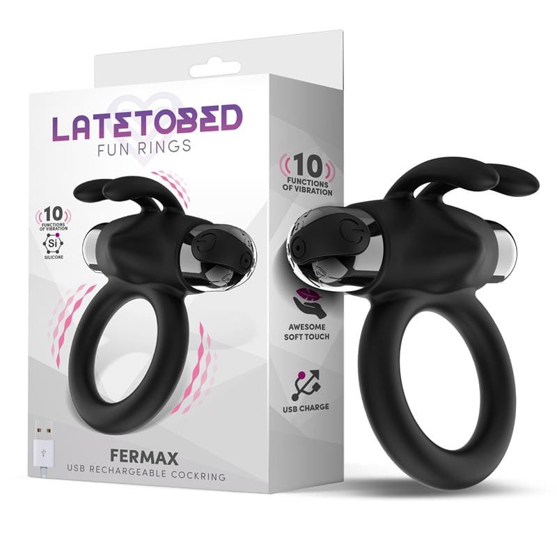 fermax-anillo-vibrador-con-conejito-usb-silicona-negro Fermax Anillo Vibrador con Conejito USB Silicona Negro - Imagen 1