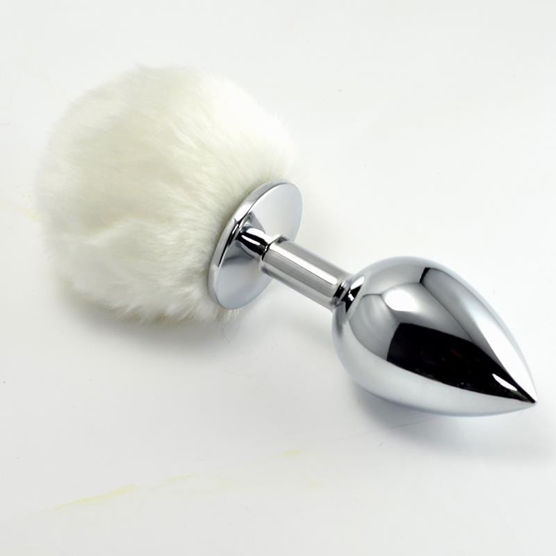 plug-anal-de-metal-con-pompon-blanco-talla-l Plug Anal de Metal con Pompon Blanco Talla L - Imagen 1