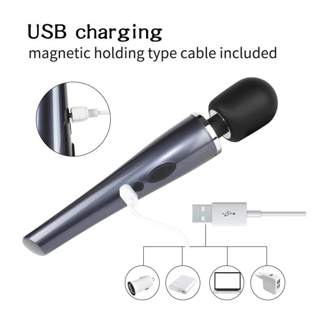 Wand Massager Relyme USB Silicone Black - Imagen 11