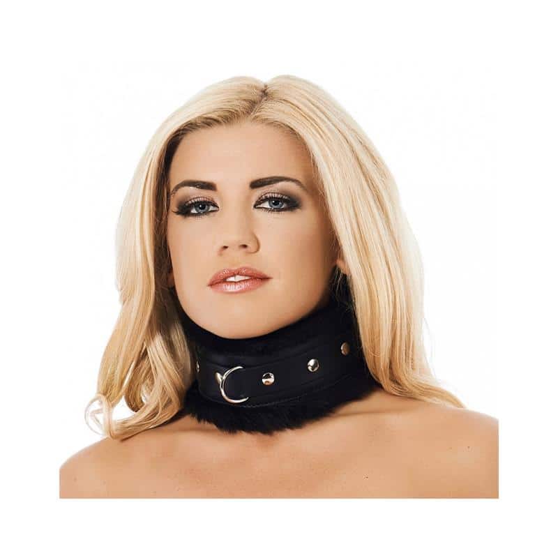 collar-ancho-cuero-y-pelo-artificial-negro Collar Ancho Cuero y Pelo Artificial Negro - Imagen 1