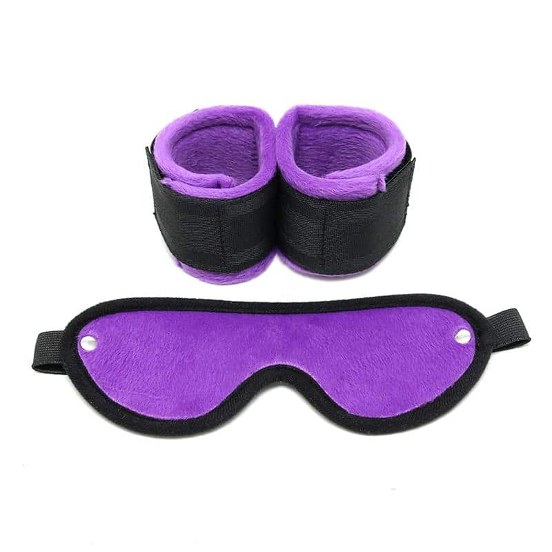 rimba-bondage-play-esposas-y-mascara-ajustables-color-purpura Esposas y Máscara Ajustables Púrpura - Imagen 1