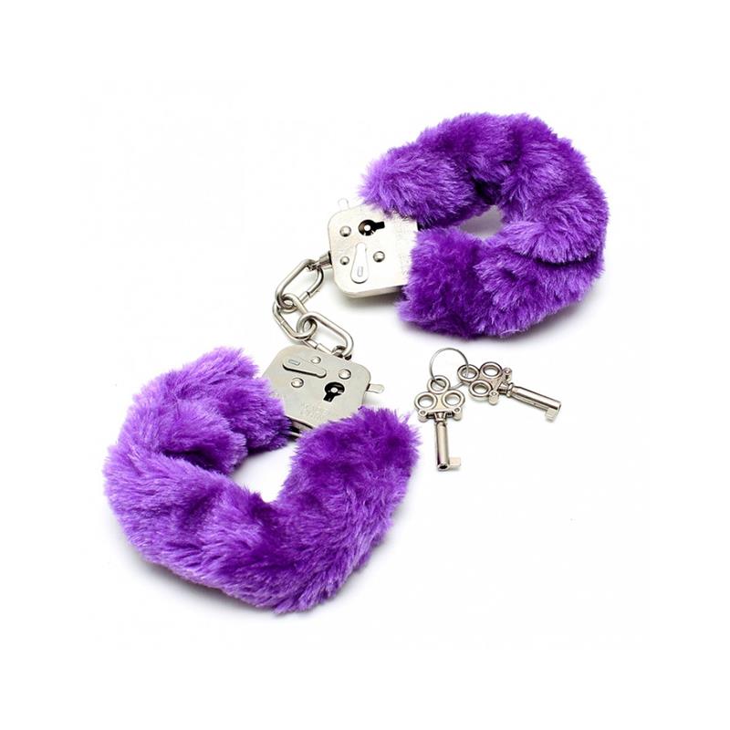esposas-metalicas-con-pelo-morado Esposas Metálicas con Pelo Morado - Imagen 1