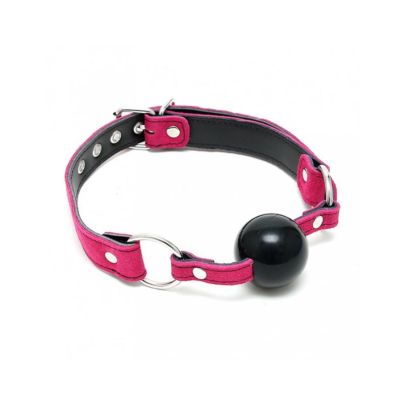 mordaza-cuero-y-silicona-rosa Mordaza Cuero Silicona Rosa Ajustable - Imagen 1