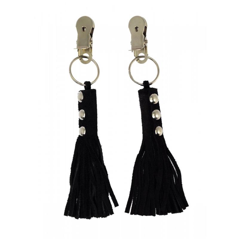 pinzas-para-pezones-cuero-flecos-negro Pinzas para Pezones Cuero Flecos Negro - Imagen 1