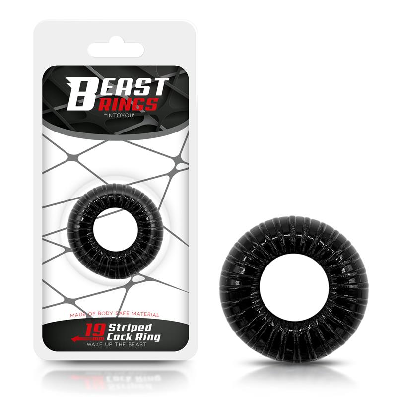 Beast Rings Anillo para el Pene Striped Súper Flexible y Resistente 1.9 cm Negro - Imagen 1