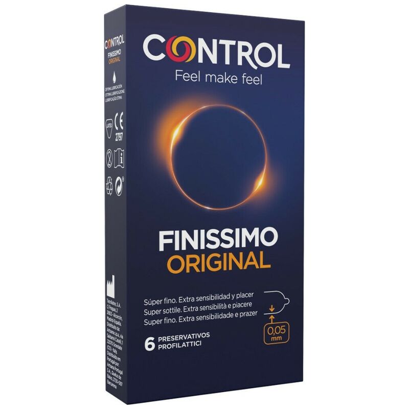 El preservativo más fino de Control. Su espesor súper fino facilita el disfrutar de una sensibilidad extrema FINISSIMO ORIGINAL 6 UNIDADES - Imagen 1