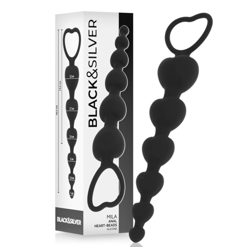 Con una forma suave y graduada Mila – Cadena anal de corazones de 18 cm (Black & Silver) - Imagen 1