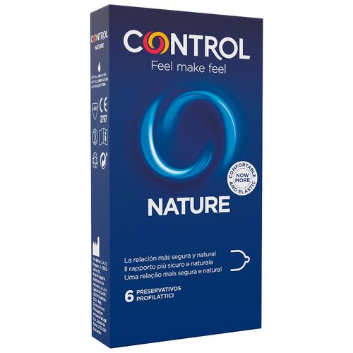 Preservativos de látex de caucho natural transparentes y con lubricante. Forma cilíndrica lisa y con depósito ADAPTA NATURE PRESERVATIVOS 6 UNIDADES - Imagen 1